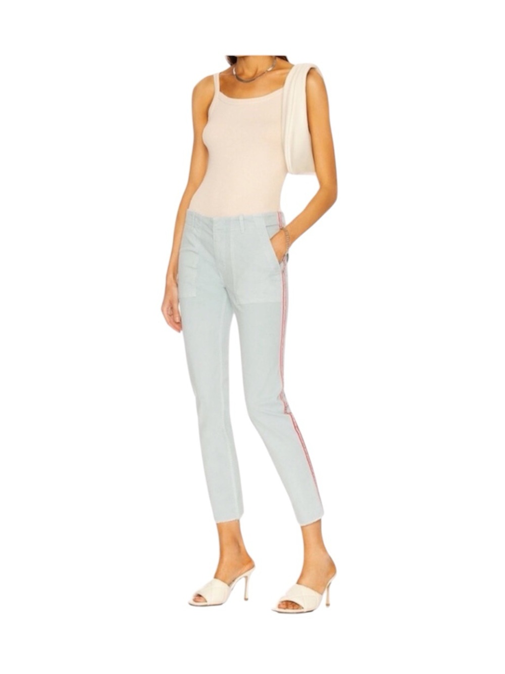 NILI LOTAN Jenna Straight Leg with Tape Mid Rise Cropped Pant Light Blue Size 00